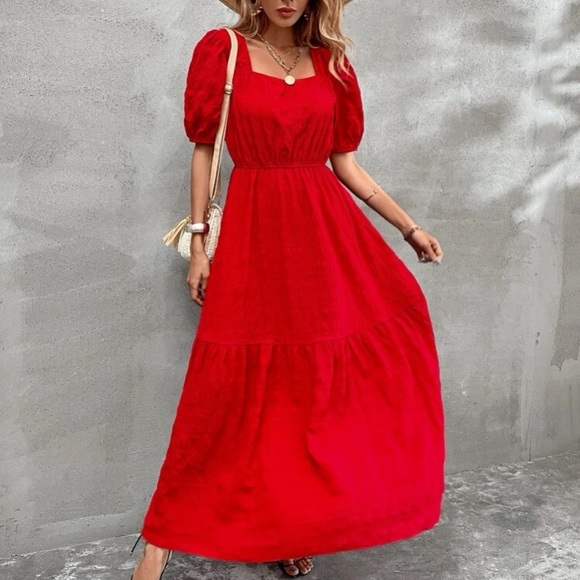 Boho  hot pink square neck A-line maxi dress - Picture 6 of 16